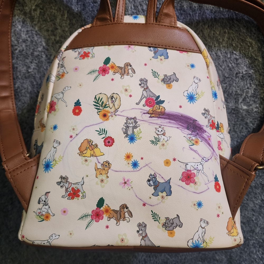 Loungefly Disney Pets Dogs & Cats Floral Backpack *FLAW - Picture 3 of 15
